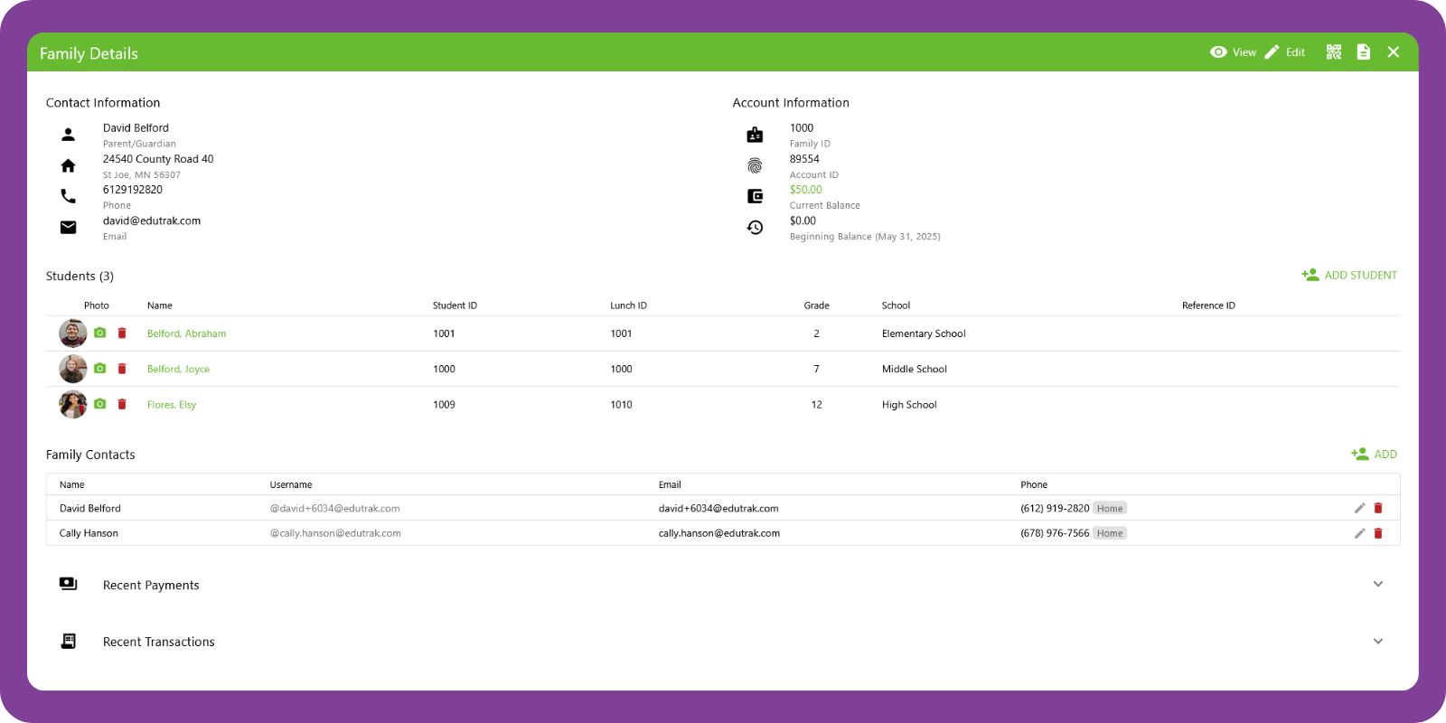 Family account settings