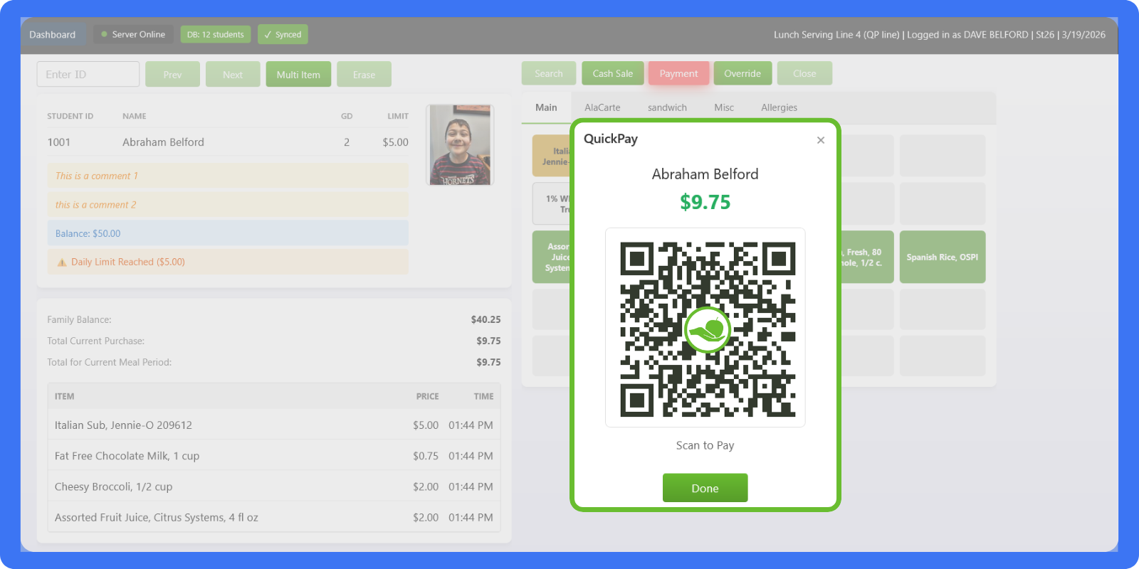 Contactless payment line settings