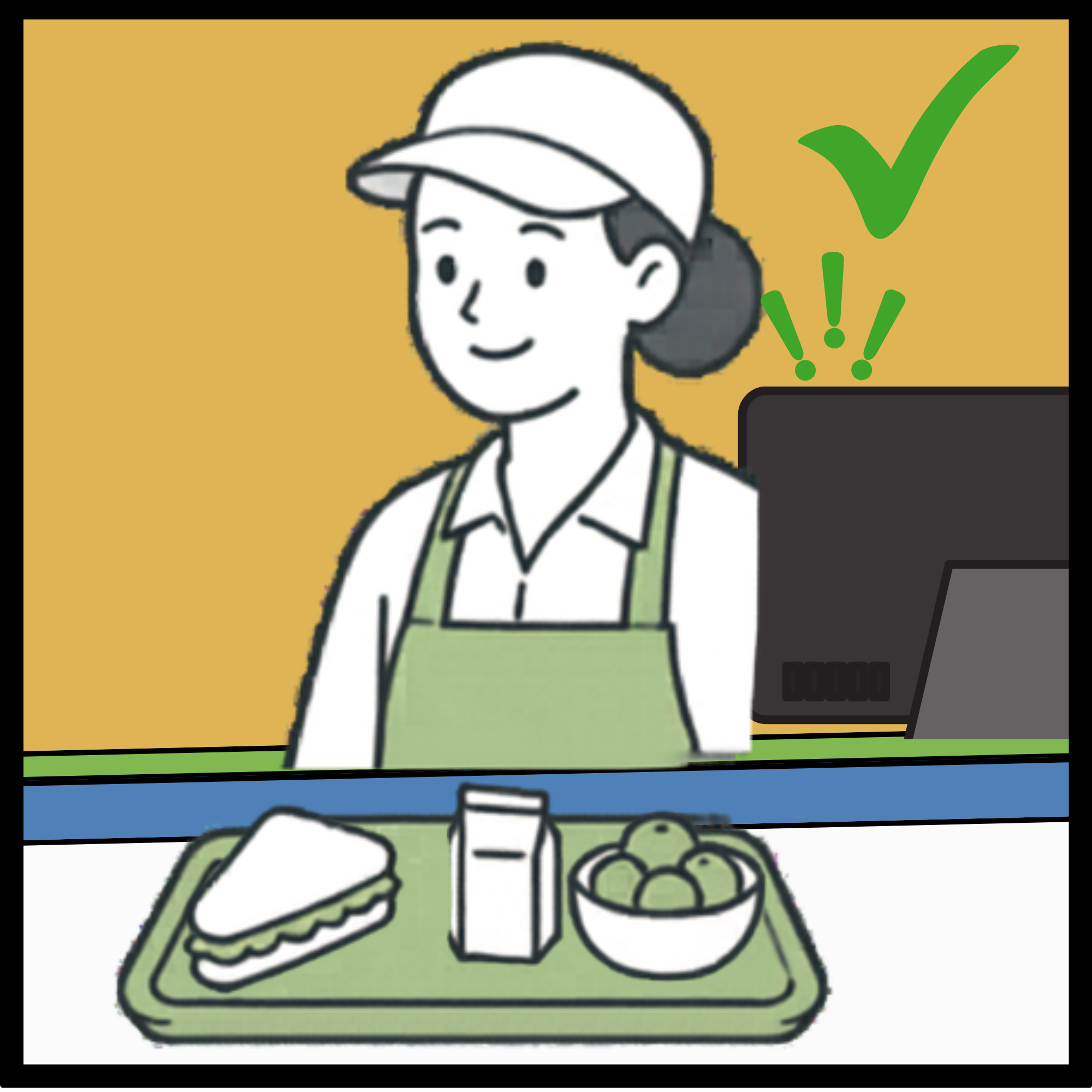 Food service worker confirms and the transaction closes