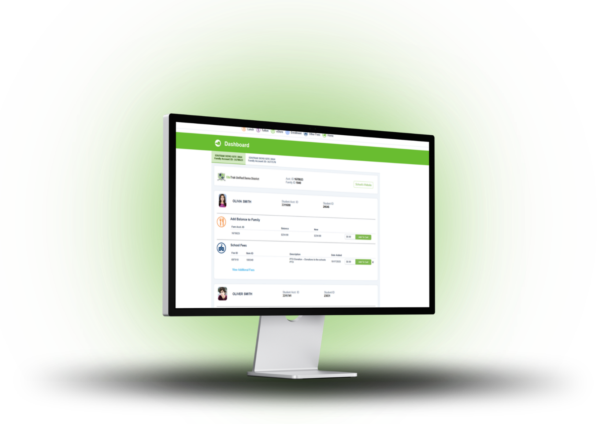 EduTrak parent portal checkout on desktop