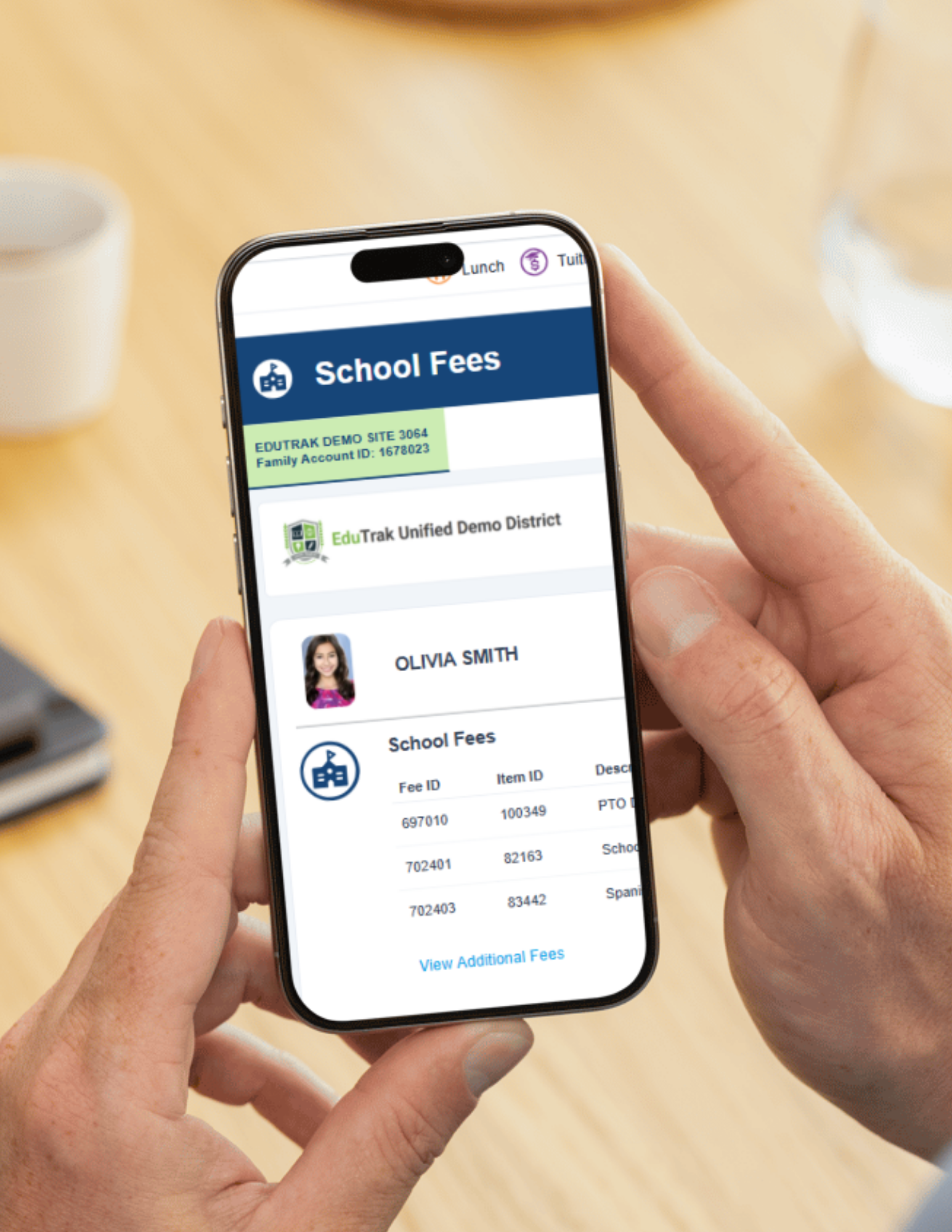 Student fees on mobile