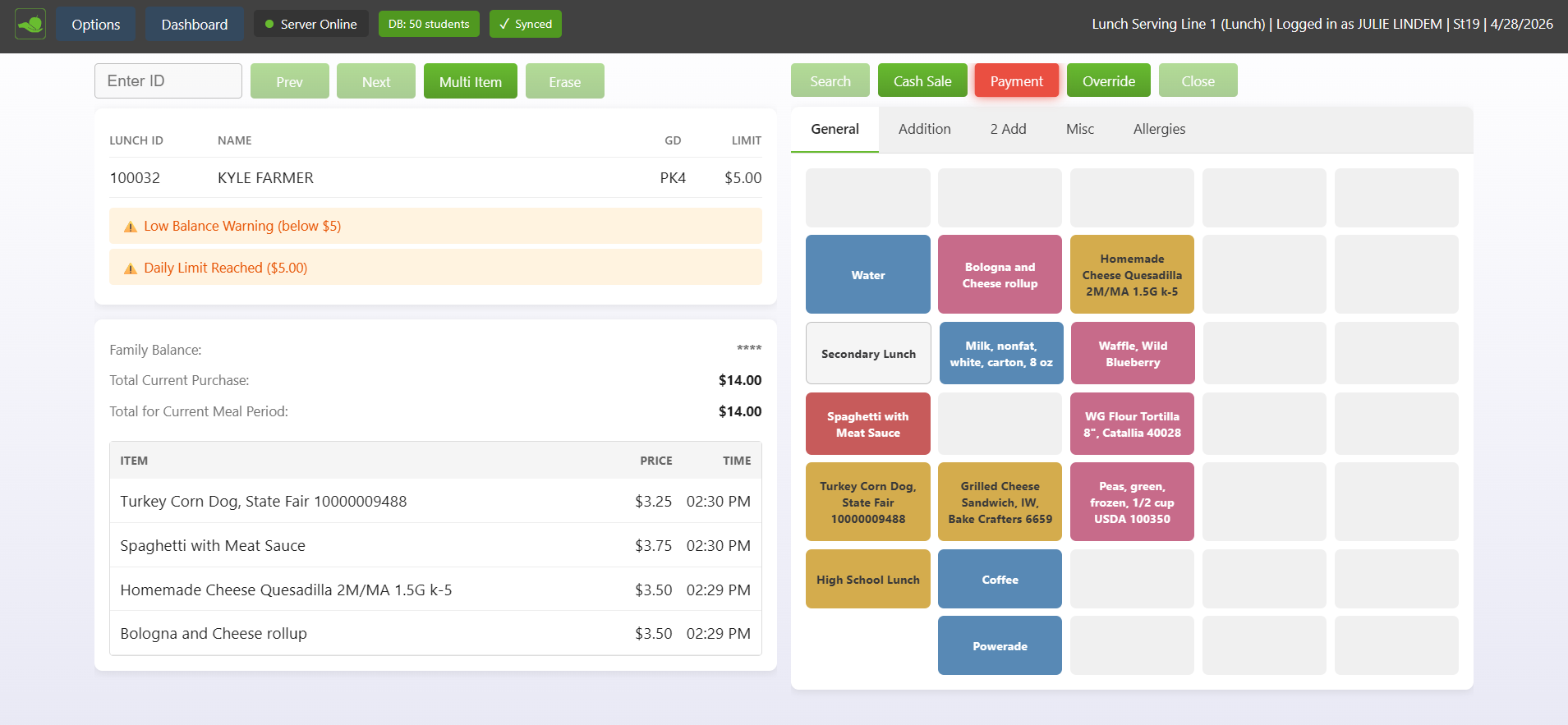 Lotus serving line software