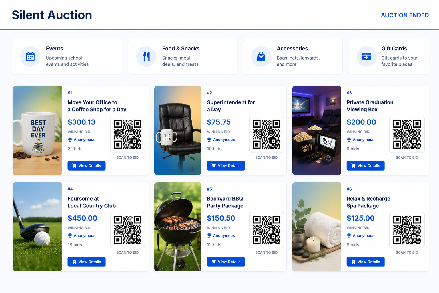 Silent auction live bidding interface